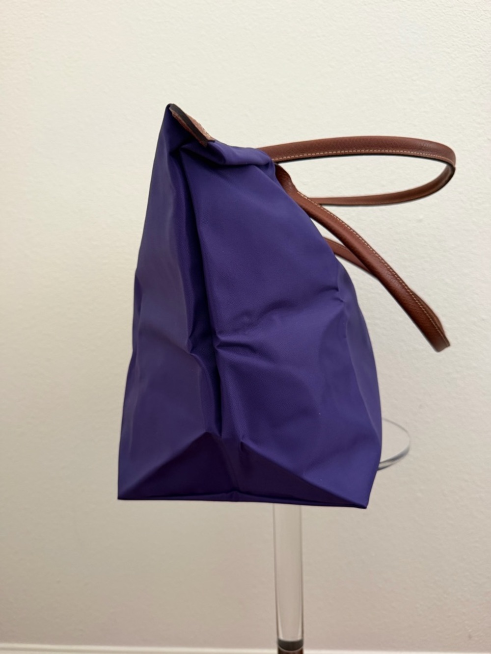 Longchamp Le Pliage Original Top Handle Bag in purple & brown leather - Picture 11 of 13
